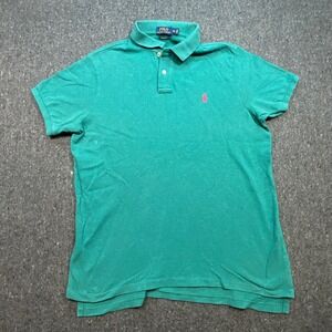 Polo Ralph Lauren Preppy Men XL Teal Green Custom Fit Pink Pony Polo Shirt